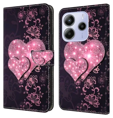 Produktbild von CLM-Tech Handyhülle kompatibel mit Xiaomi Redmi Note 14 5G Hülle - Tasche aus Kunstleder - Klapphülle Schutzhülle Wallet Case Cover rosa Herzen