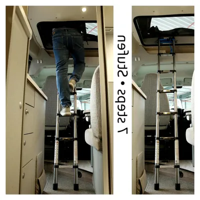 Produktbild von Pescara - 2 m Teleskopleiter aus Stahl, max. 150 kg, schmale Leiter für Wohnmobile und Kastenwagen mit Hubdach