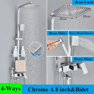 Produktbild von Badewannen-Duschsystem - Regendusche-Set - Duschkopf 20 cm - Schwenkbarer Wannenauslauf 15 cm - Wandmontage - Einhebelmischer - Keramikkartusche - Chrom