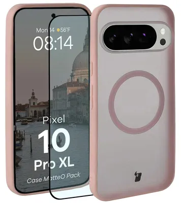 Produktbild von Schutzhülle mit Magnetring + gehärtetem Glas für Google Pixel 10 Pro XL, Bizon MatteO Pack, Getönt-Rosa