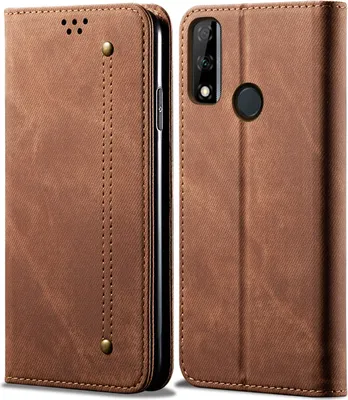 Image de Huawei Y8S Housse, LaimTop Denim Cuir Portefeuille Fermeture magnétique Flip Bookstyle Housse avec fonction stand pour Huawei Y8S Marron