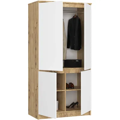 Produktbild von Kleiderschrank S90 90cm Garderobe 4 Türen Schrank 4 Fächer 180cm hoch 51cm tief CLP