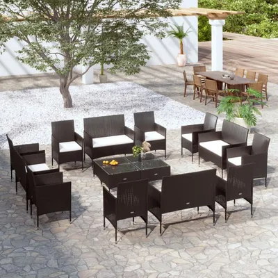 Immagine prodotto di set da giardino da 16 pezzi con cuscini in poly rattan grigio
