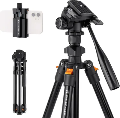 Produktbild von K&F CONCEPT Tragbares Kamerastativ Aluminiumlegierung 162cm/63.8in max. Hoehe 3 kg/6,6 lbs Tragfaehigkeit Fotografie Reisestativ mit Handyhalter Tragetasche fuer DSLR-Kameras Smartphones