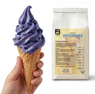 Produktbild von Bazko Heidelbeere Eispulver für Eismaschine | Softeispulver Speiseeispulver 4 kg für 12 kg Eis