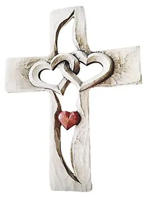 Holzkreuz mit Herzen, Wanddeko, 23x17 cm, rot