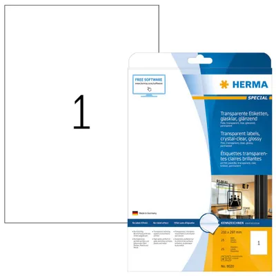 Produktbild von HERMA Folien Etiketten SPECIAL 210 x 297 mm transparent 25 Etiketten