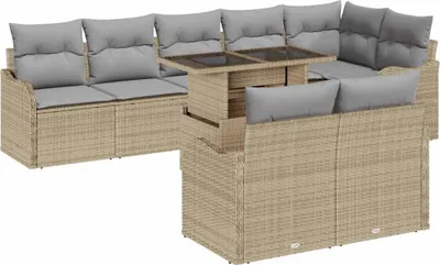 Image de Ensemble salon avec coussin 9 pcs Beige Poly rotin