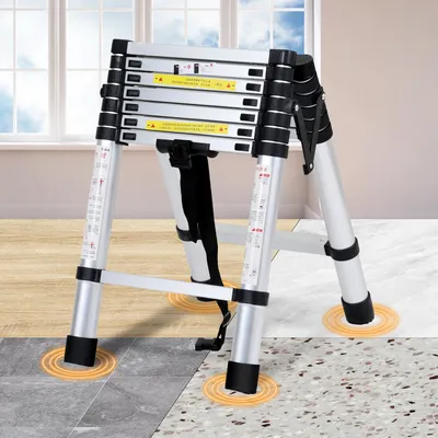 Image de Clanmacy Echelle télescopique Echelle pliante 2.0m+2.3m Stable Echelle simple Aluminium Echelle double jusqu'à 150kg