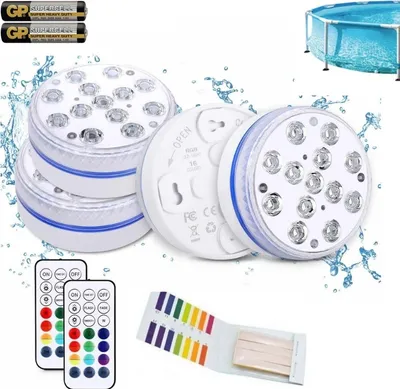 Zdjęcie produktu dla Oświetlenie Basenu Ogrodowego Xl Lampy Basenowe 4 Sztuki Podwodne + Baterie
