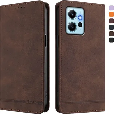 Produktbild von Hülle für Xiaomi Redmi Note 12 4G, Retro Kunstleder Ständer Klapphülle mit Kartenfächer und Magnetische Braun