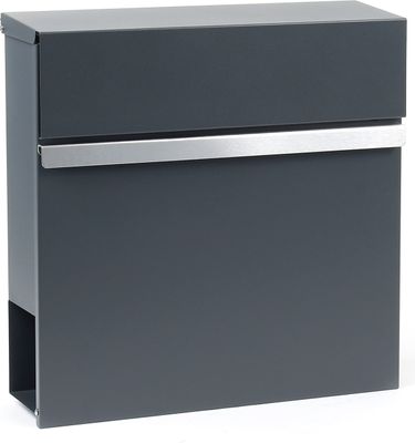Wiltec Designer Briefkasten V50 Anthrazit und Edelstahl 370 x 105 x 370 mm, Wandbriefkasten mit Schloss, Sichtfenstern, Zeitungsrolle, Postkasten aus galvanisiertem Stahl