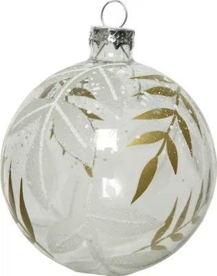 Produktbild von Weihnachtskugeln Glas 8cm mit Blätter Muster 12er Set Klar transparent