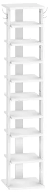 Schuhregal 10-stufig, schmal, mit Haken, Weiß, 28x28x141 cm