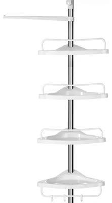 Image de Étagère de douche – Étagère de salle de bain – Angle – Réglable de 95 à 300 cm – Acier inoxydable – 4 niveaux – 3 crochets