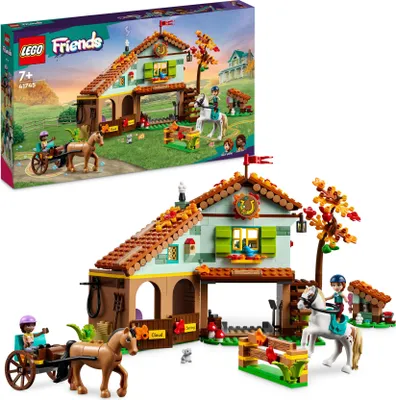 Produktbild von LEGO 41745 Friends Autumns Reitstall Set mit 2 Spielzeug-Pferden, Kutsche und Reitzubehör, Reitstall- und Pferdespielzeug, Bauernhof-Tier-Geschenk für Mädchen, Jungen und Kinder ab 7 Jahren