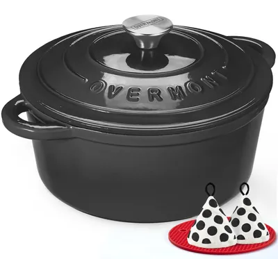 Image de Casserole émaillée en fonte Overmont - Plat de cuisson de 28 cm, adapté au four - avec