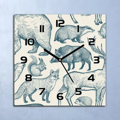 Produktbild von Wanduhr Echt-Glas-Küchenuhr Waldtiere blau beige Quarz 30x30 Deko Bilder
