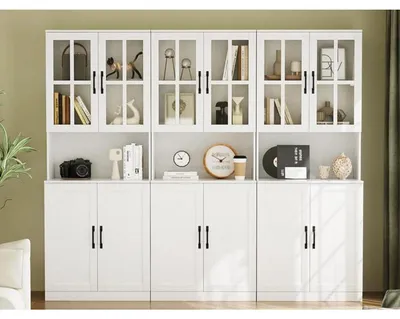 Produktbild von Bücherregal mit Glastüren und offenem Fach 180 cm Hochschrank 5 Ebenen 60x40x180 cm Weiß