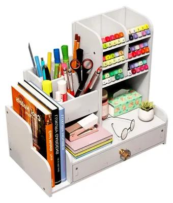Produktbild von Schreibtisch-Organizer mit Schublade, weißer Stiftehalter für Zuhause, Büro und Schule