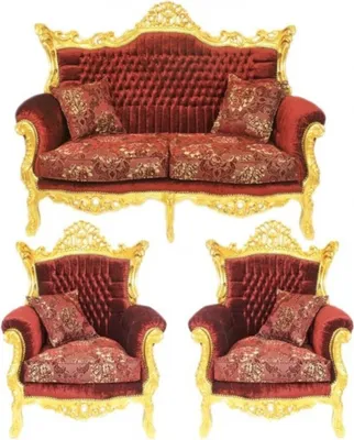 Produktbild von Casa Padrino Barock Wohnzimmer Set Master Bordeaux Muster Samtstoff / Gold - 2er Sofa + 2 Sessel - Limited Edition!