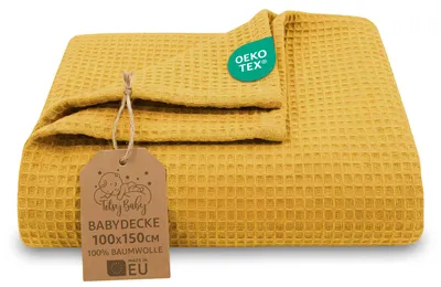 Produktbild von Waffeldecke Baby Ganzjahresdecke Babydecke 100x150 cm - Kinder Baumwoll Waffelpiqué atmungsaktiv leichte Übergangsdecke Decke – Kinderwagendecke Tagesdecke Neugeborene  Toffee