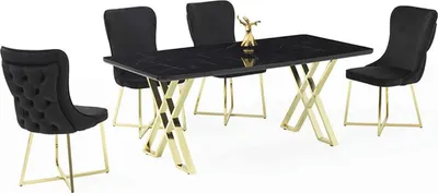 Produktbild von Esszimmer Set Schwarz Garnitur Tisch 4x Stühle Design Modern Hochwertig Möbel