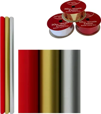 Obrázok produktu pre Trikolóra baliaci papier - natieraný baliaci papier Vianočný papier - 3 metre x 70 cm - 3 rolky a stuha