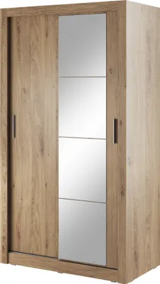 Produktbild von Furniture24 Schwebetürenschrank Kleiderschrank AR-06 ARTI Garderobenschrank mit Spiegel Schiebetürenschrank Shetland Eiche, 120 cm breit