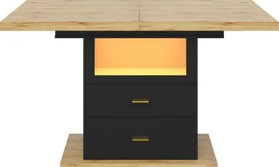 Produktbild von 110x80x75cm Ausziehbarer Esstisch Holz Mit LED Beleuchtung Esszimmer Kueche Terrasse Ausziehbar Auf 140cm Platz Fuer 6 Personen Holzmaserung Tischplatte