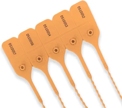 Produktbild von Sicherheitslabels mit nummerierten Zugbändern, 100 Stück, orange, für die Kontrolle