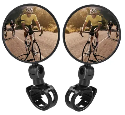 Image de Miroirs de vélo, lot de 2, rétroviseurs pour guidon, réglables, convexe, en plastique, couleur noire