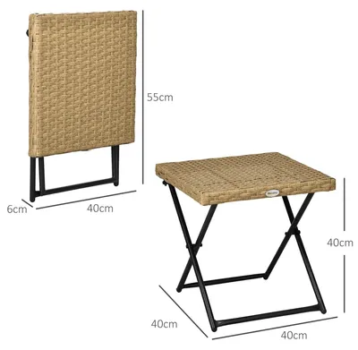 Image de Table de jardin - Table pliante en polyrotin - 40 x 40 x 40 cm - Pour l'extérieur/le balcon - Bois naturel