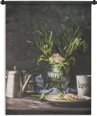 Produktbild von MuchoWow® Wandteppich Wandbehang Vintage - Stilleben - Blumen 120x160 cm Tapisserie Dekoration Wandtuch - Wohnzimmer - Moderne