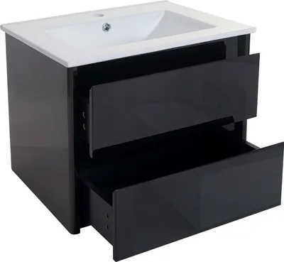 Produktbild von Waschbecken + Unterschrank HWC-B19, Waschbecken Waschtisch Badezimmer, hochglanz 50x60cm  schwarz