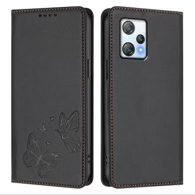 Image de Étui en cuir pour Blackview A53, motif papillon, étui à rabat avec porte-appareil, noir