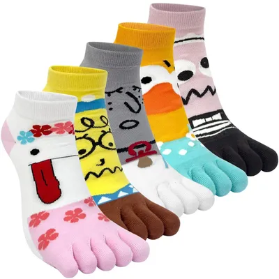 Produktbild von Damen Zehensocken Baumwolle 5 Paar Größe 35-40 Mehrfarbig Tier Obst Muster
