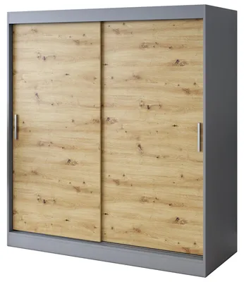 Produktbild von Schiebetürenschrank 180x200cm - Anthrazit Matt & Artisan Eiche - Kleiderschrank GOLD - mit 5 Einlegeböden & 2 Kleiderstangen