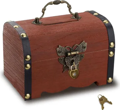 Produktbild von Holz Vintage Sparschwein - Erwachsenen Sparschwein mit Schloss - Schatzkiste Sparschwein - Spardose für Männer und Frauen - Dekoratives Sparschwein - Geschenk für Sparer