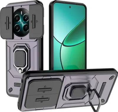 Produktbild von Hülle für Realme 12+ Dual Layer Handyhülle Schiebe Kamera Schutz und Ringhalter Ständer Lila