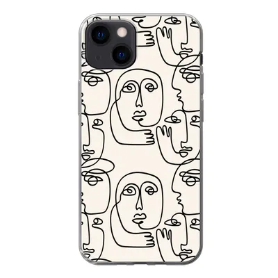 Produktbild von MuchoWow® Handyhülle Schutzhülle Hülle für iPhone 13 Gesicht - Muster - Strichzeichnung Silikon Softcase Handy Hülle - Karteninhaber