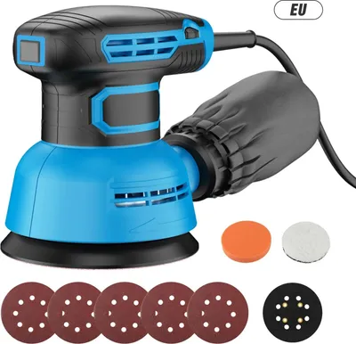 Produktbild von Elektrischer Palmschleifer 300 W - Exzenterschleifer 125 mm - 12000 U/min - Staubabsaugung - vibrationsarm - 5 Schleifpapiere