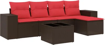 Image de vidaXL Ensemble de 6 canapés de jardin avec coussins, marron, polyrattan