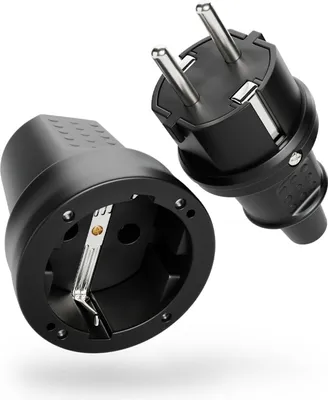 Produktbild von ABSINA Schutzkontakt Stecker & Kupplung - Gummi Schutzkontaktstecker & Kupplung 2-polig, 250V, 16A & 3,7kW & IP44 für Außenbereich