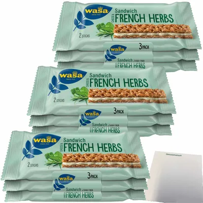 Produktbild von Wasa Knäckebrot Sandwich Käse & Feine Kräuter Multipack 3er Pack (3x90g Packung) + usy Block