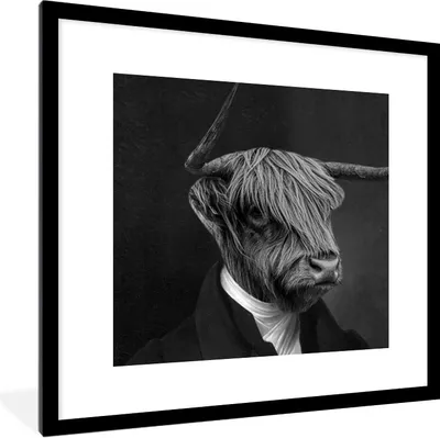 Produktbild von MuchoWow® Gerahmtes Poster Alte Meister - Schottischer Highlander - Schwarz und Weiß 40x40 cm - Poster mit Schwarzem Bilderrahmen Wandposter Rahmen Foto Bilder - Poster - Plakat im Rahmen