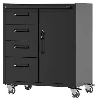 Zdjęcie produktu dla Metalowa szafka na narzędzia – szafka na kółkach – solidna szafka metalowa – 75 × 42 × 88 cm – do garażu, warsztatu, biura, domu – czarno-szara