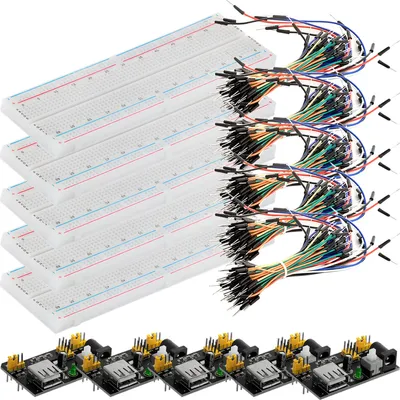 Produktbild von AZ-Delivery Bausätze & Kits MB 102 Breadboard Kit - 830 Breadboard, Netzteil Adapter 3,3V 5V, 65Stk Steckbrücken, 5x Kit