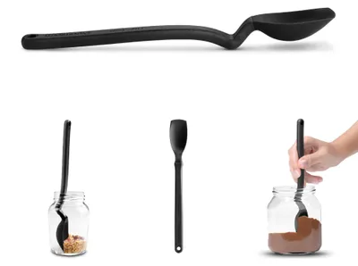 Silikonlöffel Mini mit Schabekante, hitzebeständig, schwarz