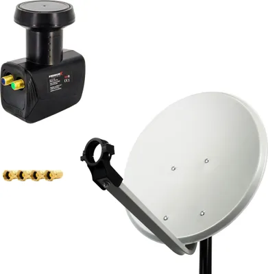 Produktbild von PremiumX 45cm Satellitenschüssel Hellgrau SAT Antenne Twin LNB 4x F-Stecker